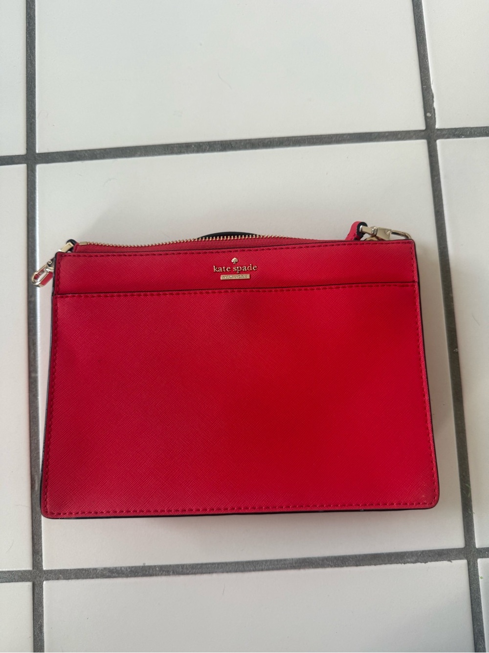 kate spade Red Saffiano Leather Crossbody Pouch with Gold Hardware